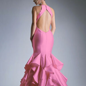 Halter Neckline Backless Pink Long Dress CD83830